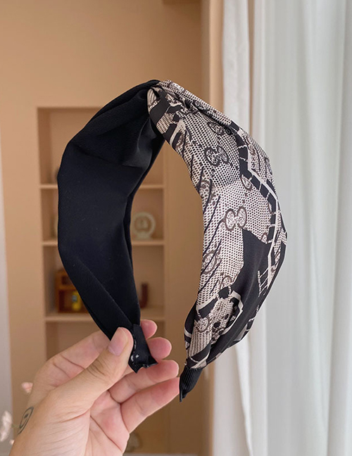 Fashion Black Color Check Print Stitching Knotted Headband