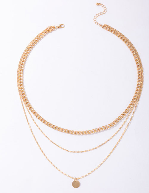Fashion Gold Color Alloy Buckle Disc Chain Multi-layer Necklace