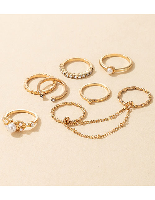 Fashion Gold Color Alloy Diamond Pearl Geometric Ring Set