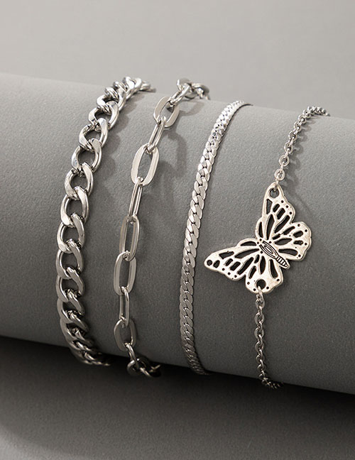 Fashion Silver Color Alloy Butterfly Snake Bone Chain Chain Multilayer Bracelet