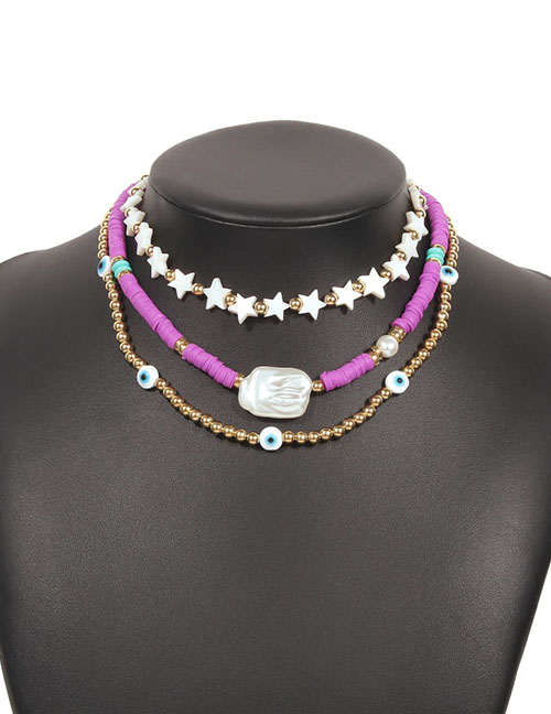 Fashion Color Gold Beads Beaded Soft Ceramic Pearl Five-pointed Star Multilayer Necklace