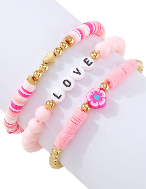 Fashion Pink Alloy Beaded Letter Beads Clay Bracelet Set