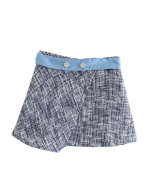 Fashion Blue Line Texture Double Button Skirt