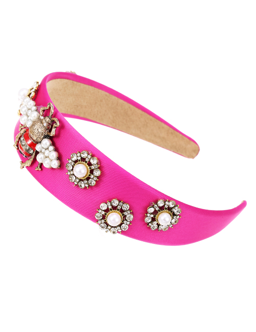 Fashion Rose Red Fabric Alloy Diamond-studded Insect Headband