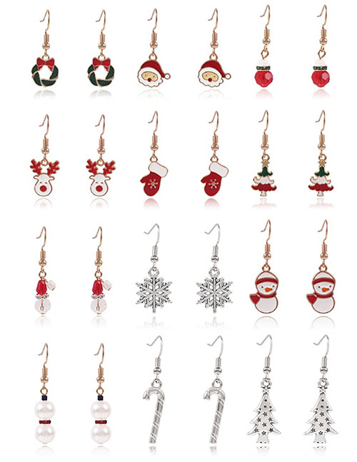 Fashion Color Christmas Snowman Elk Pearl Earrings Set