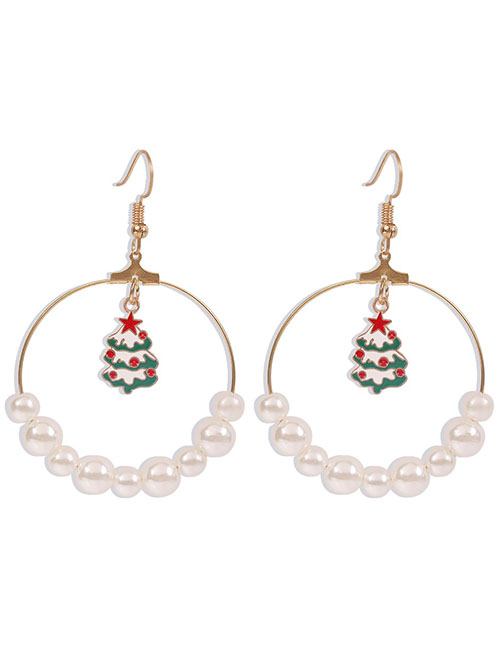 Fashion 6# Alloy Pearl Ring Hanging Elk Bells Cane Moon Earrings
