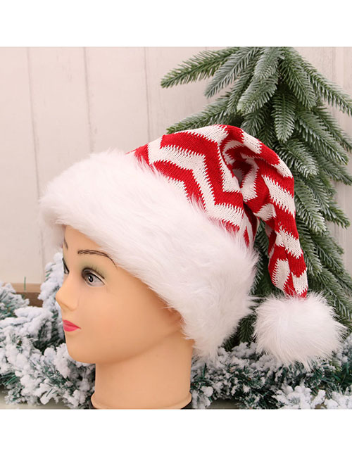 Fashion Knitted Red And White Stripes (adult) Christmas Printed Woolen Knitted Plush Pullover Hat