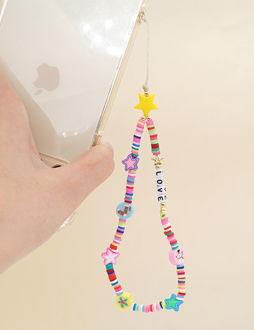 Fashion Color Christmas Soft Clay Five-pointed Star Rainbow Beaded Mobile Phone Chain