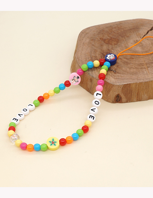 Fashion Color Christmas Soft Clay Snowman Letter Rice Bead Beaded Mobile Phone Chain