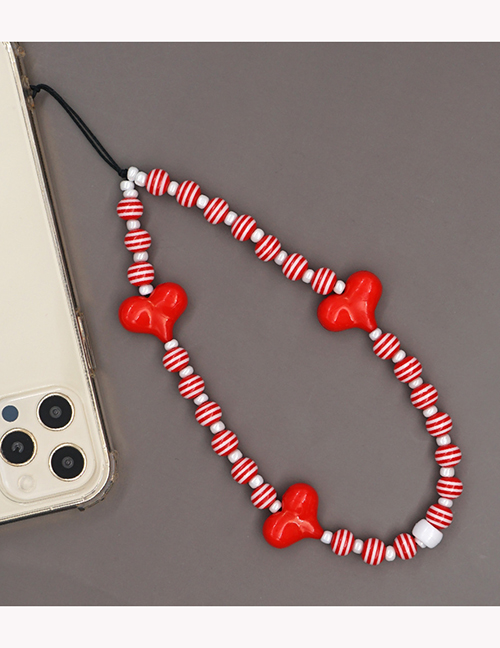 Fashion Red Striped Round Beads Love Beaded Mobile Phone Chain