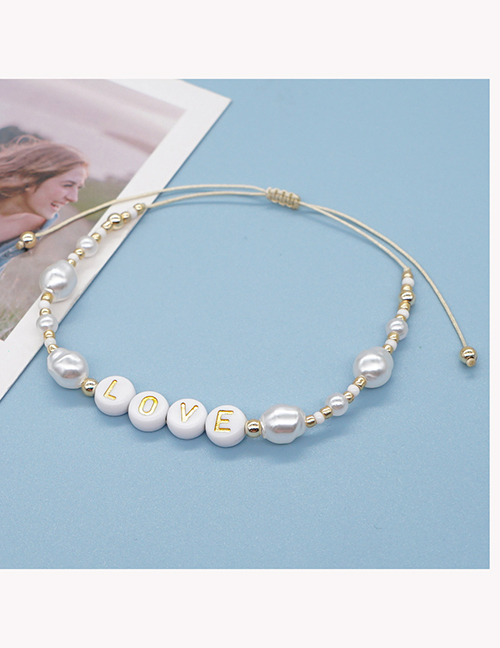 Fashion White Acrylic Rice Beads Letter Beaded Pearl Bracelet