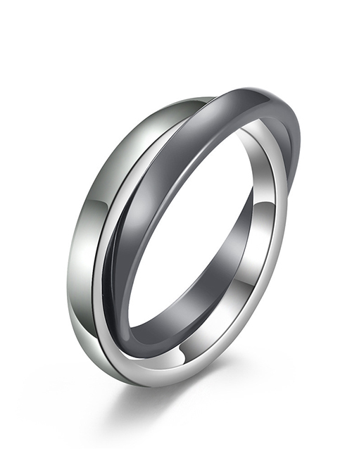 Fashion Steel+grey Titanium Steel Double Ring Plain Ring Cross Ring