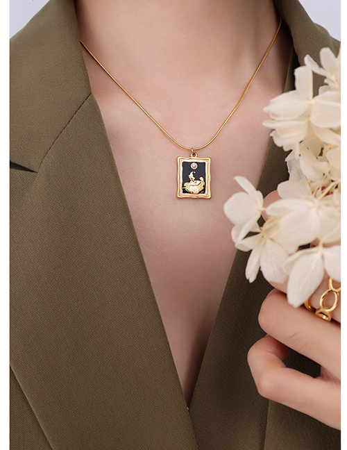 Fashion Gold Coloren Necklace 40+5cm Titanium Steel Printed Square Necklace