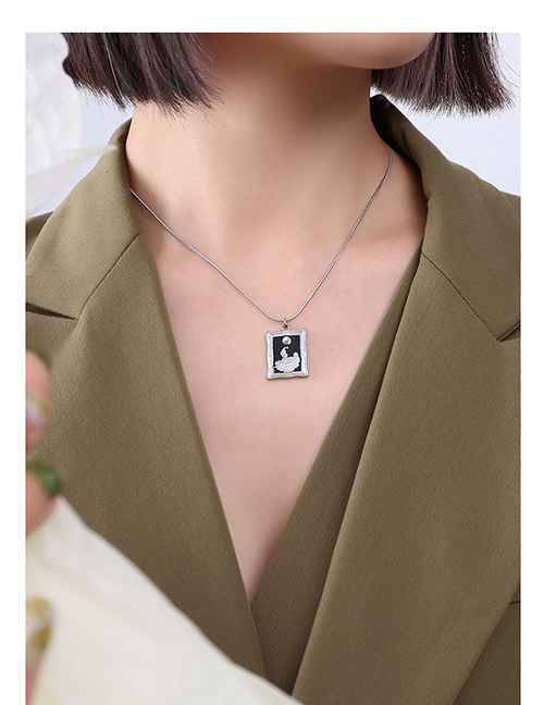 Fashion Steel Color Necklace 40+5cm Titanium Steel Printed Square Necklace