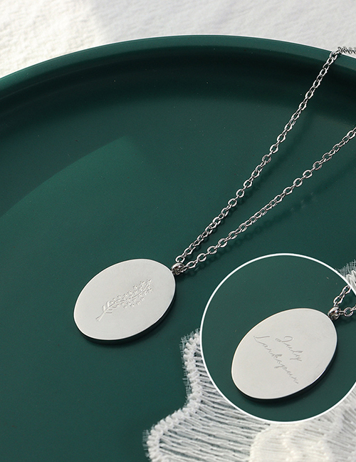 Fashion Steel Color Necklace 40+5cm Titanium Steel Engraved Oval Tag Necklace