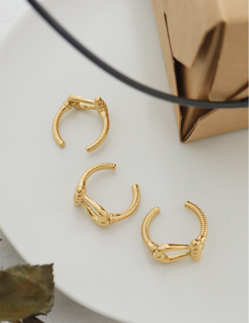 Fashion Gold Coloren Thread Ring Titanium Steel Threaded Hollow U-shaped Knotted Ring