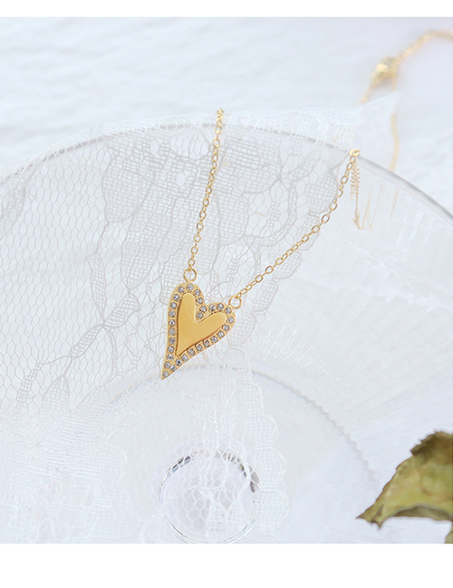 Fashion Gold Coloren Necklace 40+5cm Titanium Steel Gold-plated Zirconium Heart Necklace