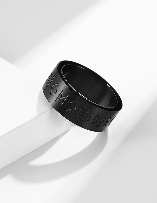 Fashion Black Matte Brushed Titanium Rune Ring