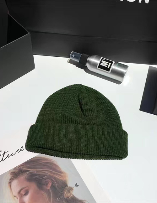 Fashion Army Green Woolen Knit Cuffed Landlord Hat