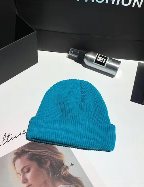 Fashion Lake Blue Woolen Knit Cuffed Landlord Hat
