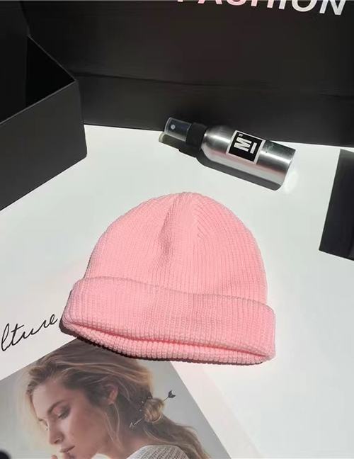Fashion Pink Woolen Knit Cuffed Landlord Hat