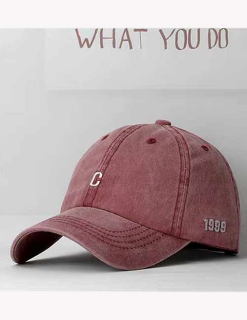Fashion Wine Red Letter Embroidered Soft Top Baseball Cap