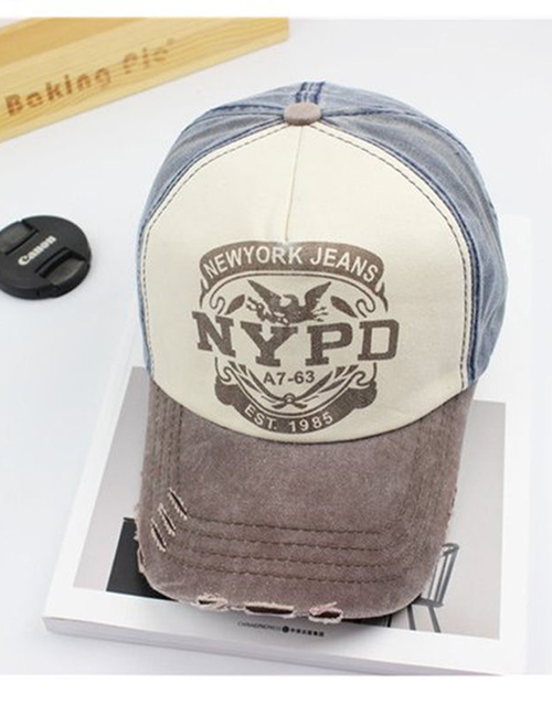 Fashion Brown Eaves With Blue Colorblock Letters Embroidery Baseball Cap