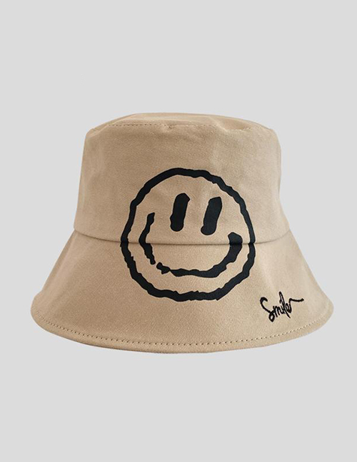 Fashion Khaki Cotton Smiley Letter Fisherman Hat