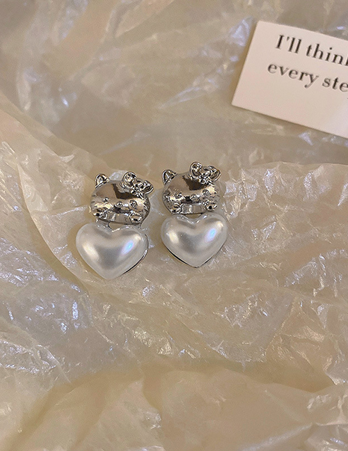 Fashion Silver Pearl Love Geometric Stud Earrings