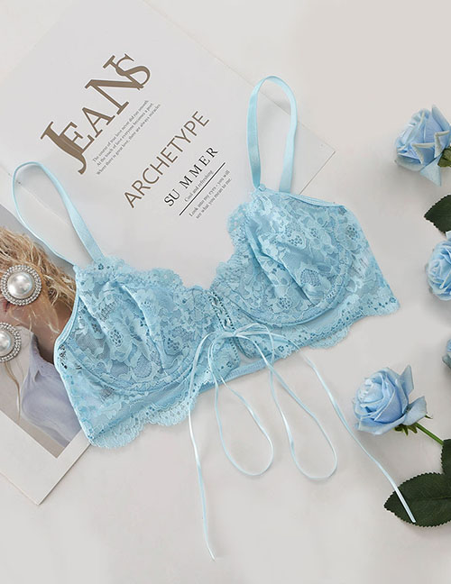 Fashion Light Blue Lace Bellyband See-through Underwear Top