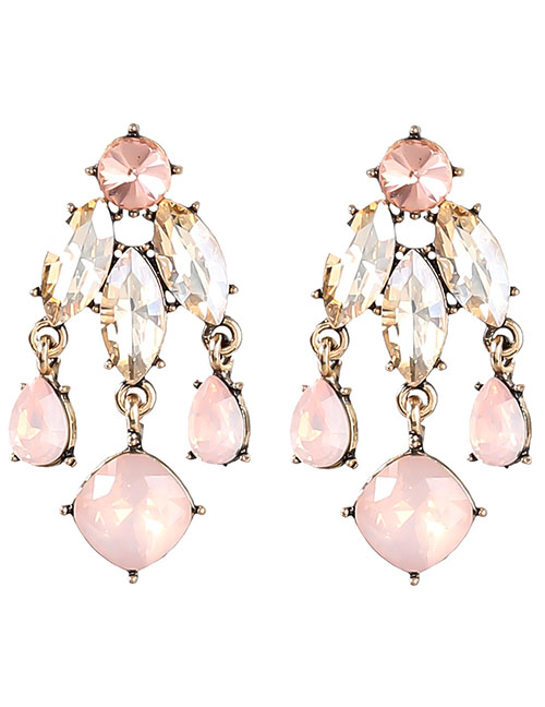 Fashion Pink Alloy Inlaid Multi-layer Diamond Geometric Stud Earrings