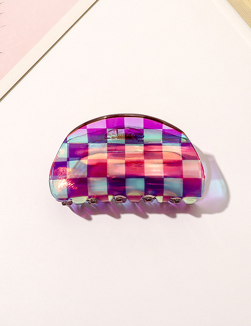 Fashion Purple Grid-semicircle Acetate Hairpin Checkerboard Geometric Grab