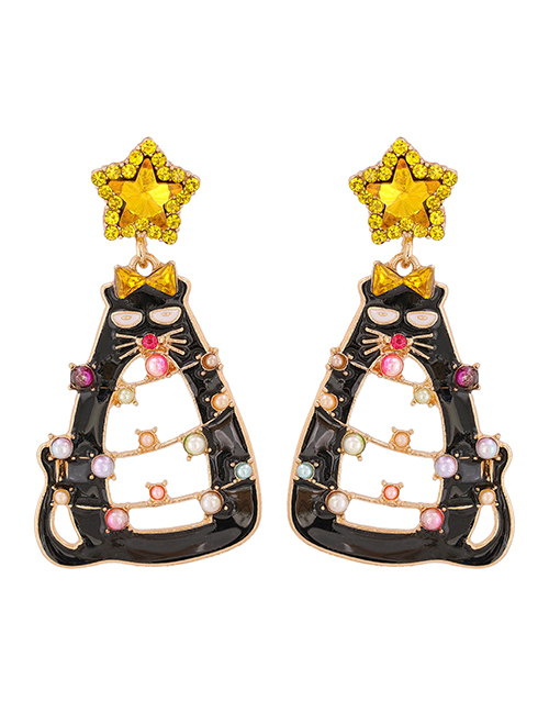 Fashion Yellow Color Alloy Christmas Cat Earrings