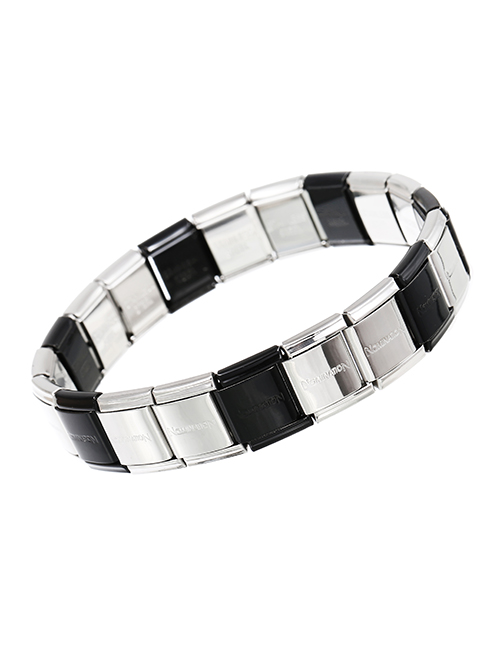 Fashion Silver Black Stainless Steel Strap Geometric Bracelet