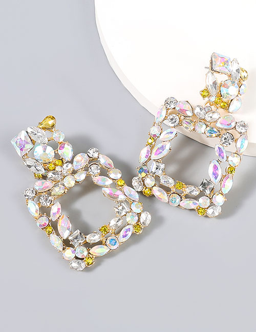 Fashion Ab Color Alloy Diamond-studded Square Geometric Stud Earrings