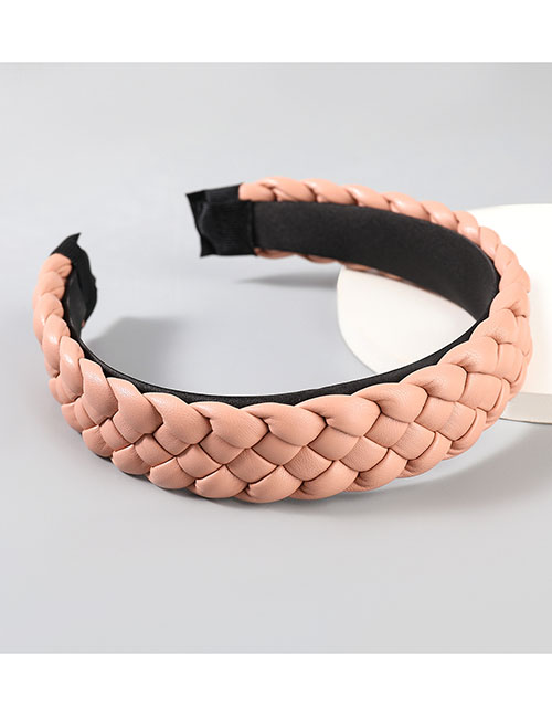 Fashion Pink Artificial Leather Braided Broad-brimmed Headband