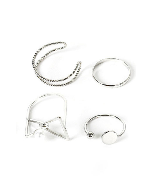 Fashion Silver Metal Geometric Hollow Ring Set