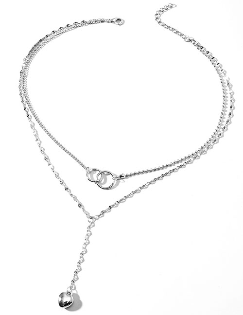 Fashion Silver Alloy Love Double Ring Double Layer Necklace
