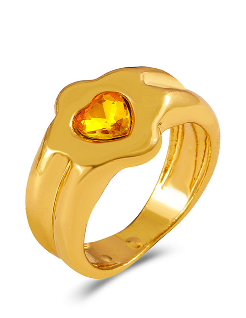 Fashion Kumquat Alloy Inlaid Zirconium Flower Heart Ring