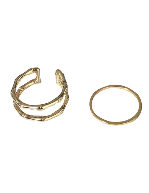 Fashion Gold Copper Gilded Bamboo Ring Set