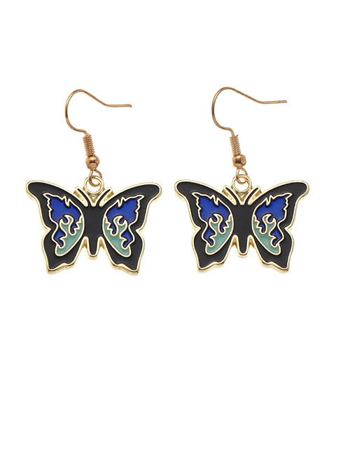 Fashion Blue Black Alloy Dripping Butterfly Earrings