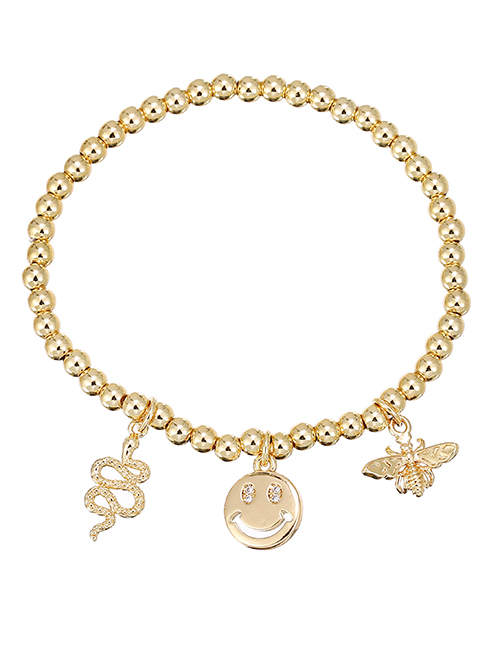 Fashion Gold Copper Inlaid Zirconium Smiley Bee Beaded Bracelet