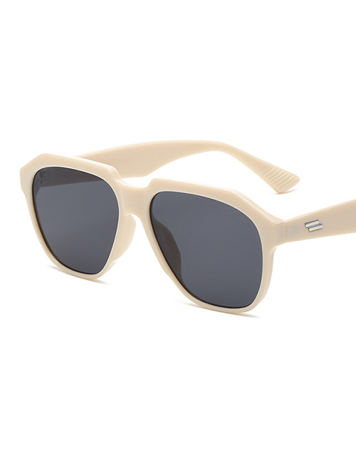 Fashion Beige Oval Big Frame Rice Nail Sunglasses