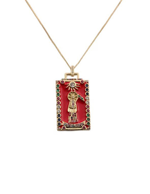 Fashion Red Gold-plated Bronze Angel And Devil Square Necklace