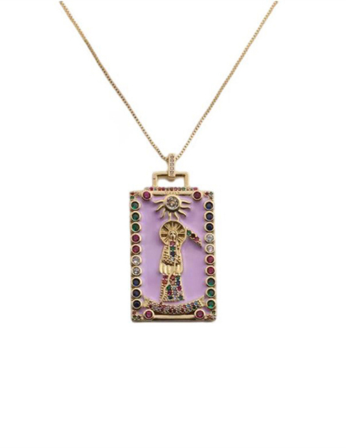 Fashion Pink Gold-plated Bronze Angel And Devil Square Necklace