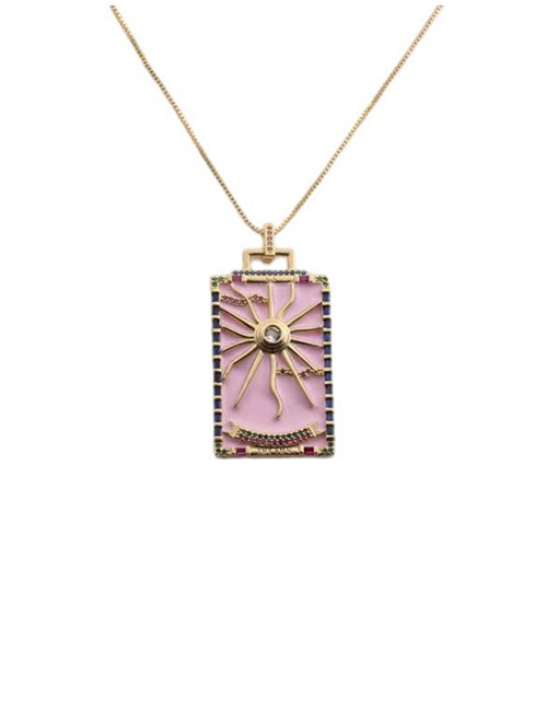 Fashion Pink Copper Plated Real Gold Inlaid Zirconium Oil Dripping Eye Necklace