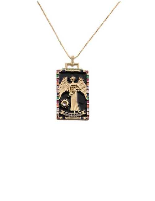 Fashion Black Gold-plated Copper With Zirconium Dripping Oil Square Necklace