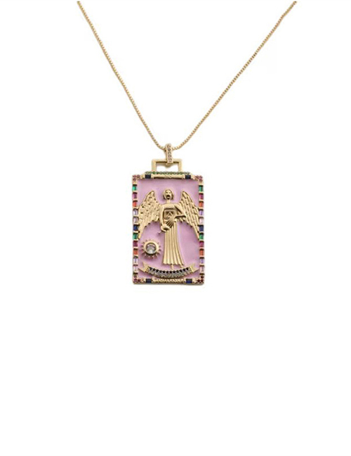 Fashion Pink Gold-plated Copper With Zirconium Dripping Oil Square Necklace