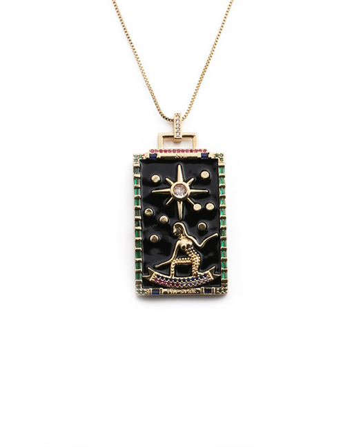 Fashion Black Bronze Diamond Drop Oil Hexagonal Square Necklace