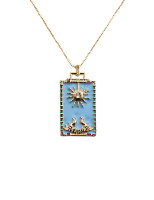 Fashion Blue Bronze Plated Real Gold Oil Dripping Six-pointed Star Square Necklace